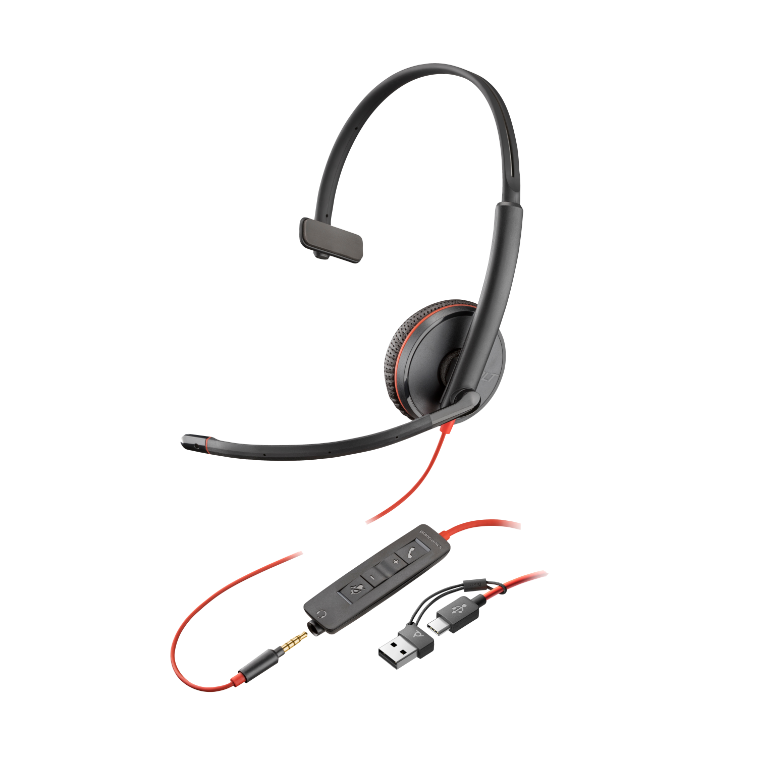POLY Blackwire 3215 Monaural USB-C Headset +3.5mm Plug +USB-C/A Adapter (Bulk)