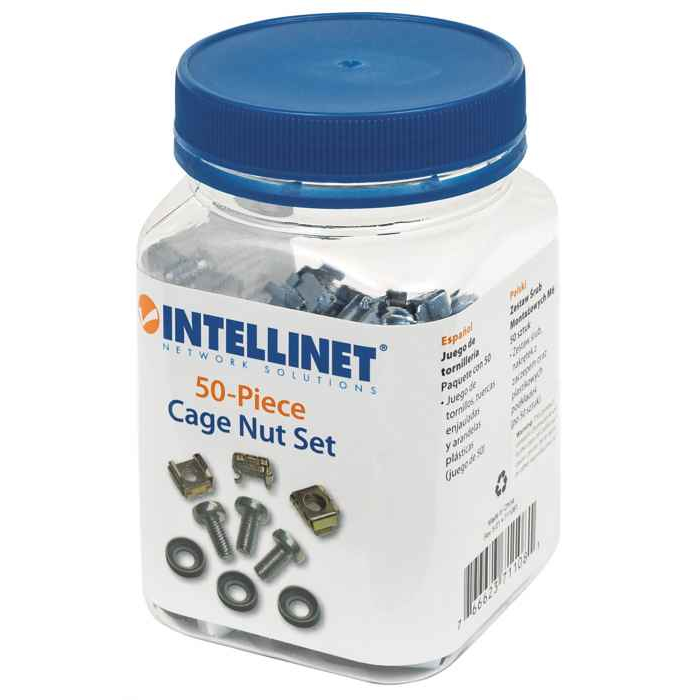 Intellinet Cage Nut Set (50 Pack), M6 Nuts, Bolts and Washers, Suitable for Network Cabinets/Server Racks, Plastic Storage Jar, Lifetime Warranty