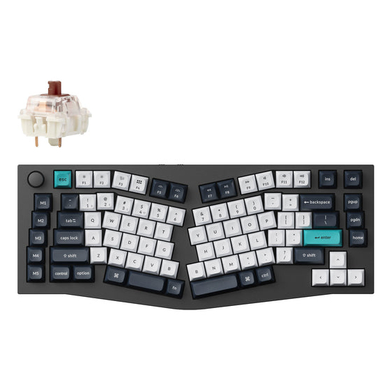 Keychron USA Q10 Ergo QMK RGB Aluminium Mac/PC Carbon Black Tactile Custom Keyboard with Knob