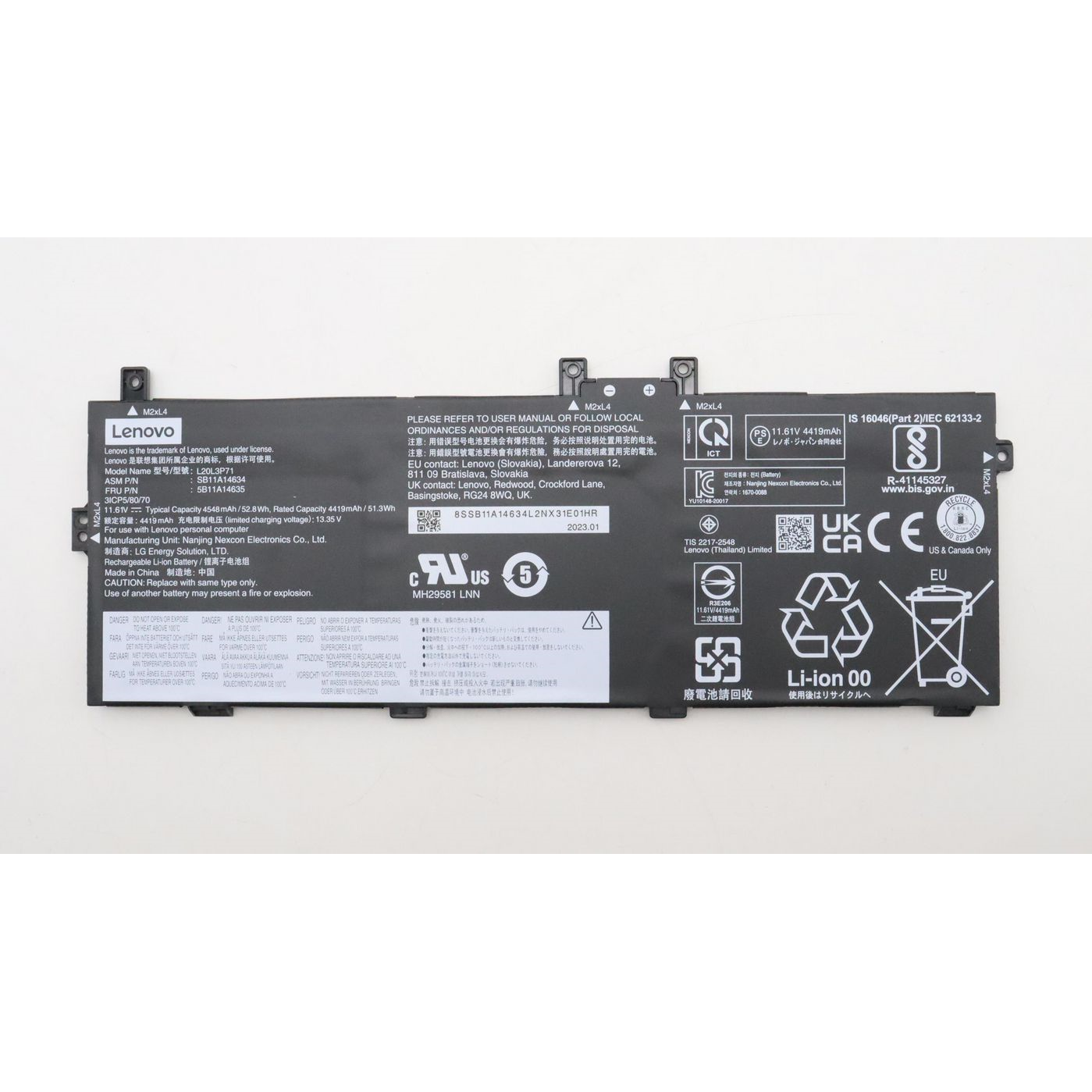 Lenovo BATTERY Internal, 3c, 52.8Wh, LiIon, LGC - Approx 1-3 working day lead.