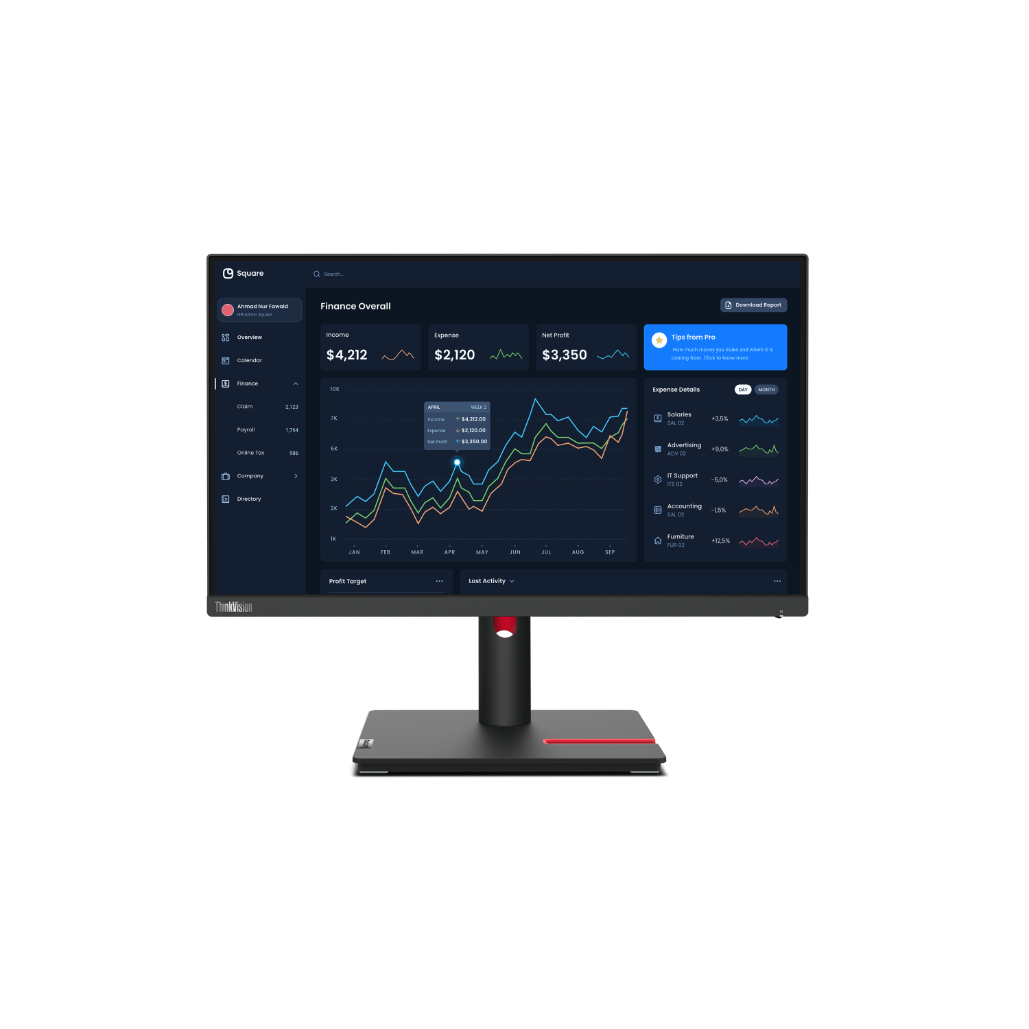 Lenovo T22i-30 Computer Monitors - 21.5 Inches - Black