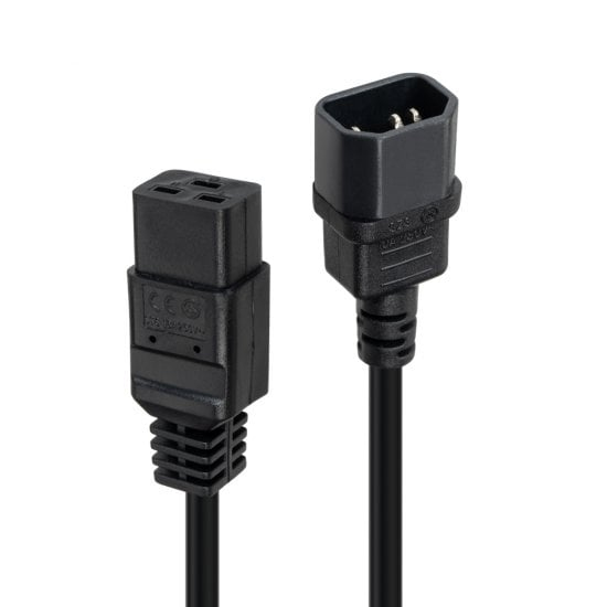 Lindy 3m C14 to C19 Mains Extension Cable, Black