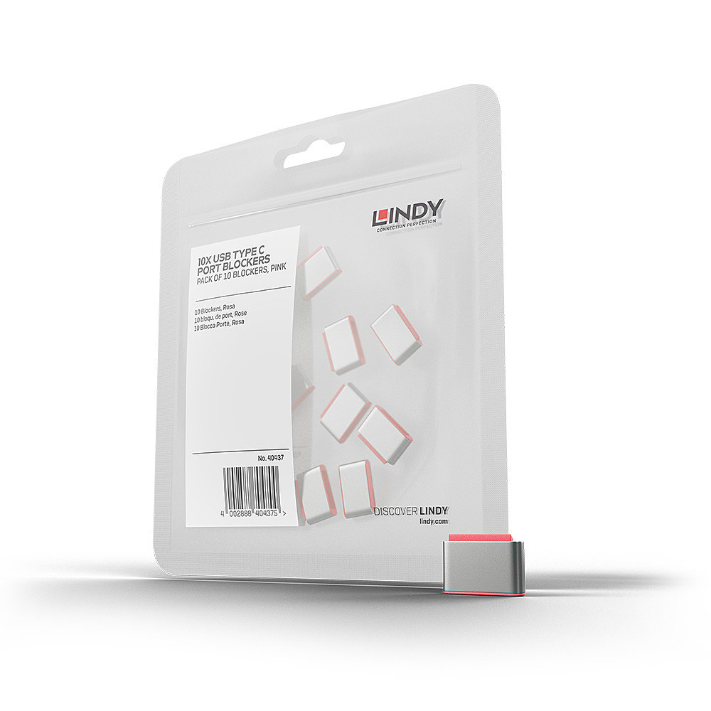 Lindy USB Type C Port Blockers (Without Key) - Pack of 10, Pink
