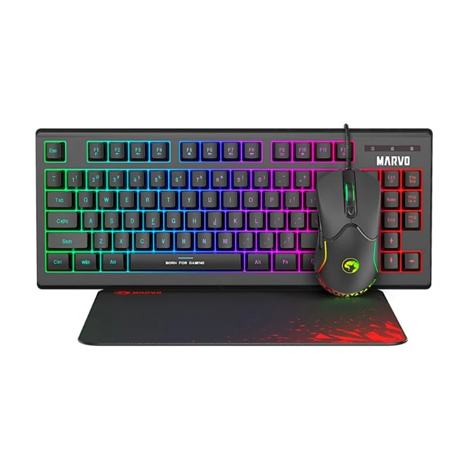 MARVO Scorpion CM310 Loot 30 3 in 1 RGB Gaming UK Layout TKL Keyboard, Mouse and Mat Bundle (Black)