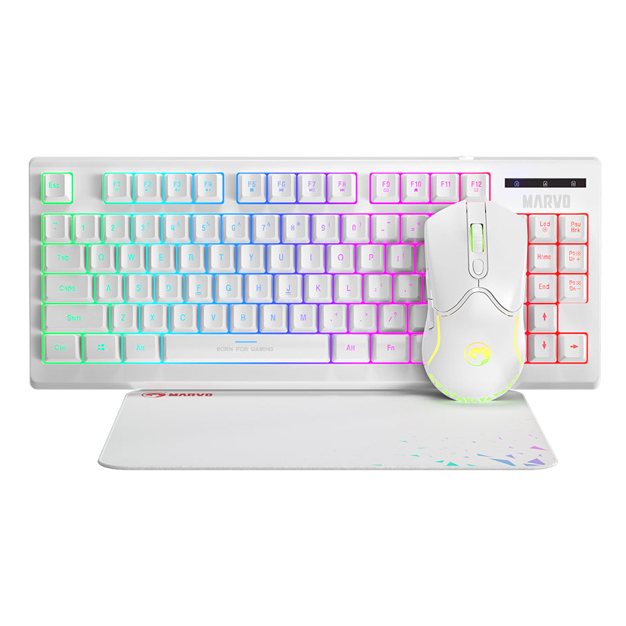 MARVO Scorpion CM310 Loot 30 3 in 1 RGB Gaming UK Layout TKL Keyboard, Mouse and Mat Bundle (White)