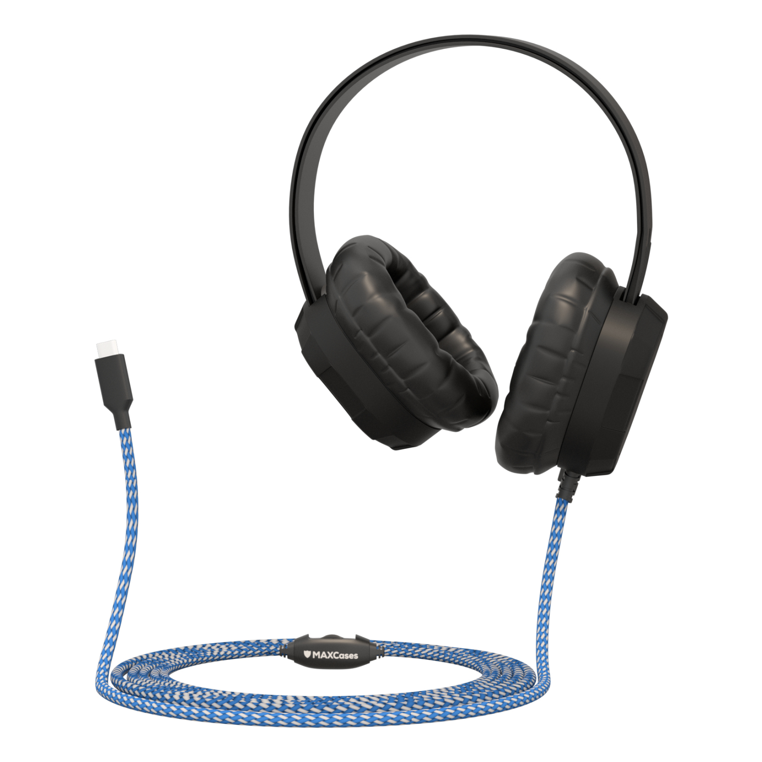MAXCases Extreme Headset w/braided cable, inline volume control and built-in microphone w/USB-C connector (Black)