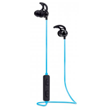 Manhattan Bluetooth In-Ear Headset (Clearance Pricing), Multi Coloured Cable Light, Omnidirectional Mic, Integrated Controls, Ear Hook for Secure Fit, 5 hour usage time (approx), Max Range 10m, Bluetooth v4.0, Rainproof, USB-A charging cable incl, 3 Year