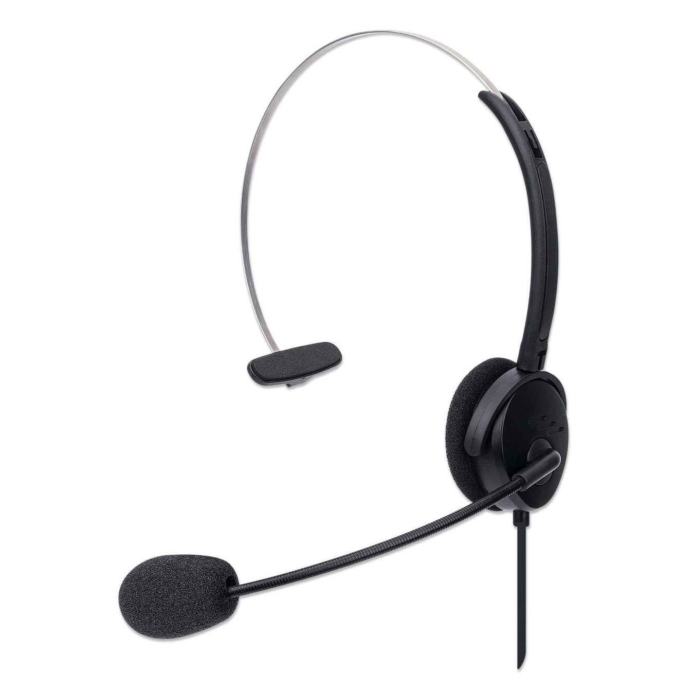 Manhattan Mono Over-Ear Headset (USB) (Clearance Pricing), Microphone Boom (padded), Polybag Packaging, Adjustable Headband, In-Line Volume Control, Ear Cushion, USB-A for both sound and mic use, cable 1.5m, Three Year Warranty