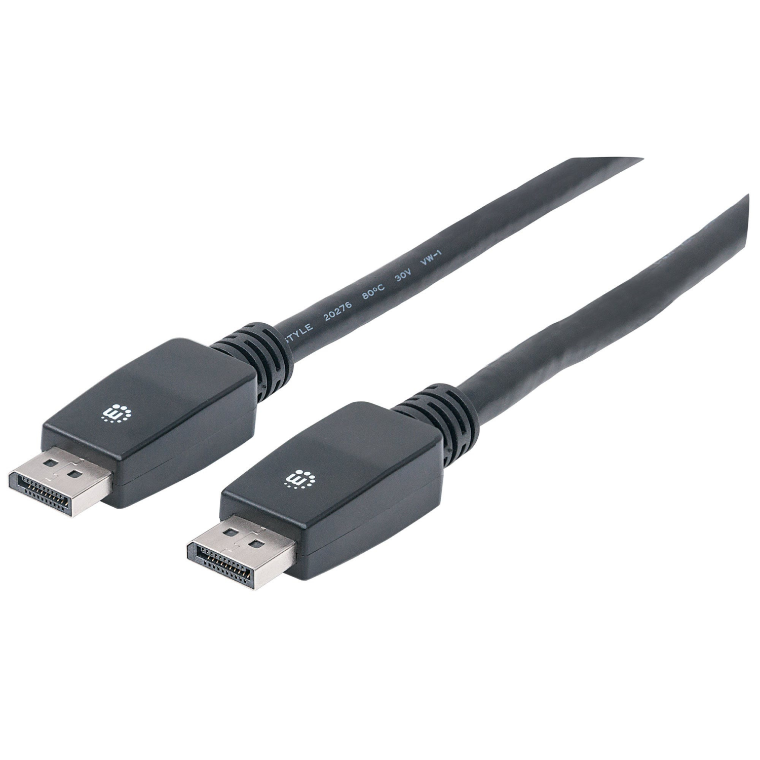 Manhattan DisplayPort 1.1 Cable (Clearance Pricing), 4K@60Hz, 10m, Male to Male, With Latches, Fully Shielded, Black, Lifetime Warranty, Polybag