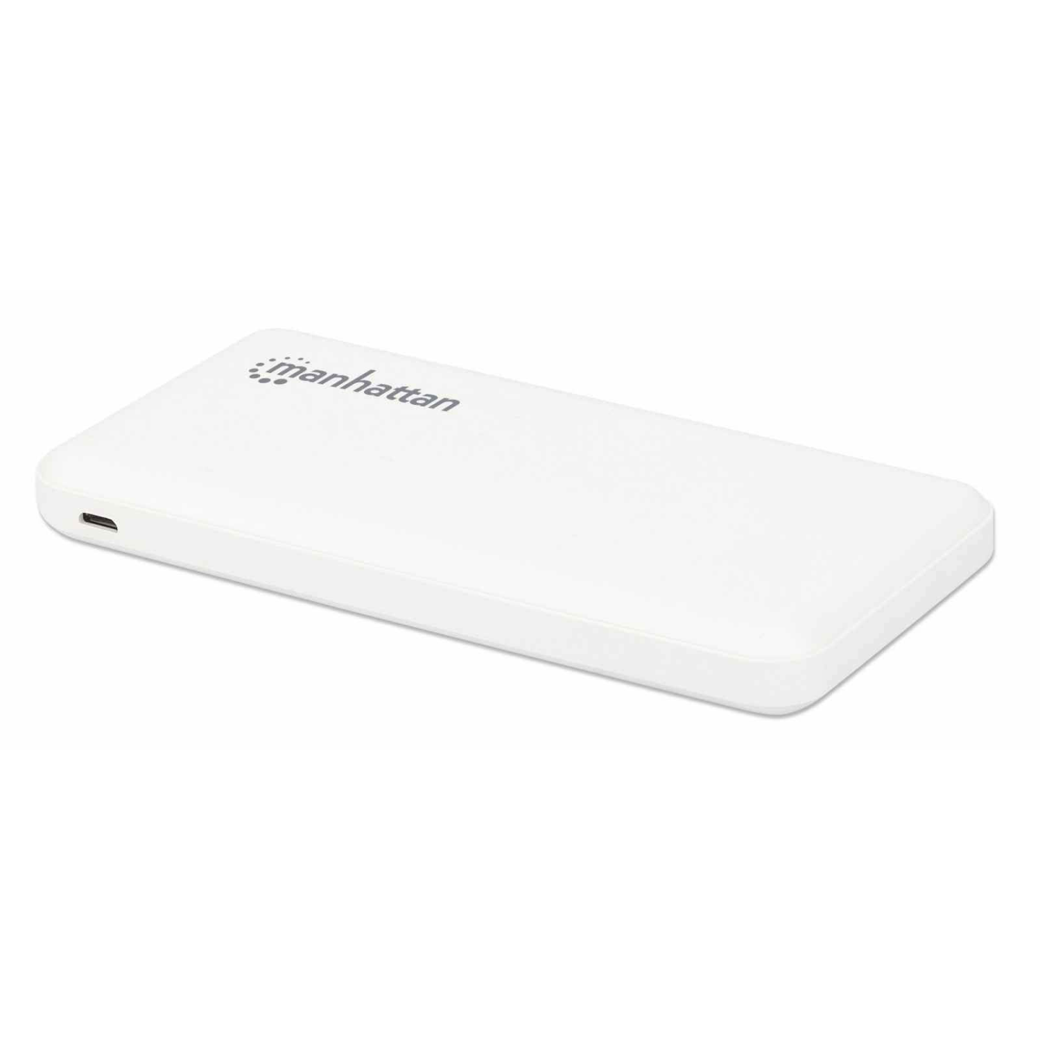 Manhattan Power Bank, 10000 mAh, Output: 2x USB-A (2.1A & 1A), Input: USB-C & Micro-USB (both 2A), White, One Year Warranty, Blister