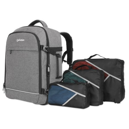 Manhattan Rome Notebook Travel Backpack 17.3", Two Sleeves for Most Laptops Up To 17.3" and Tablets Up To 11", Aircraft-friendly Carry-on, 40L Capacity, Multiple Accessory Pockets, Three Soft Clamshell Cases, Two Handles, Stowable Shoulder Straps, Light G