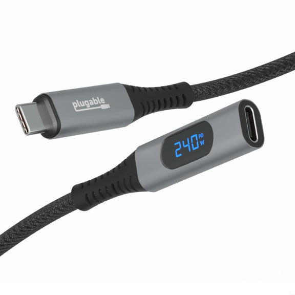 Plugable Technologies USB C Extension Cable 3.3 Ft, Digital Power Meter Tester for Monitoring USB Type-C Connections