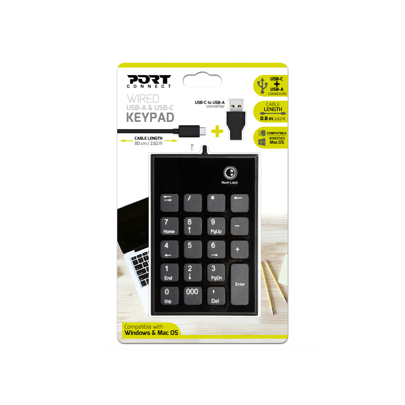 Port Designs 900801 numeric keypad Laptop USB Black, Grey