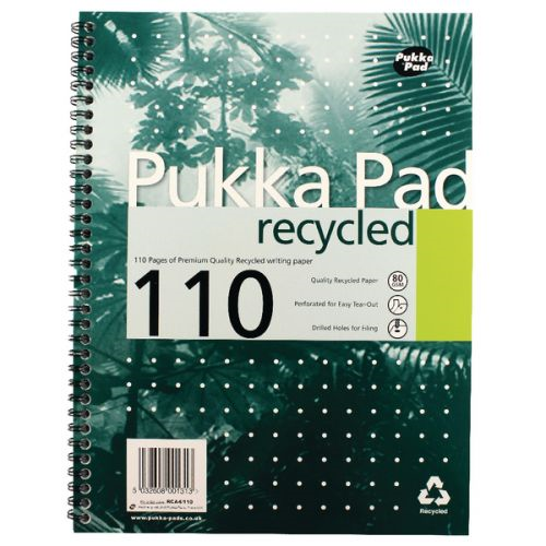 Pukka Pukka Pad A4 Wirebound Card Cover Notebook Recycled Ruled 110 Pages Green (Pack 3) - RCA4/110-3