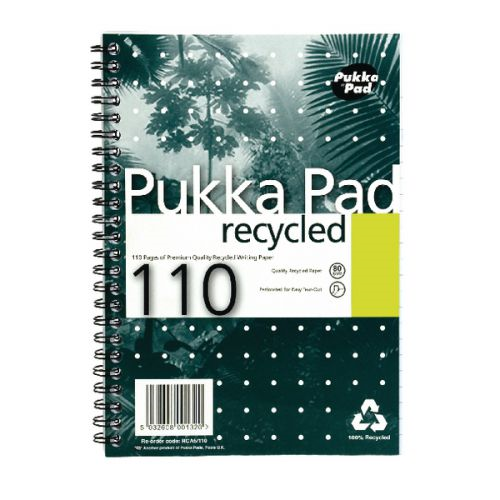 Pukka Pukka Pad A5 Wirebound Card Cover Notebook Recycled Ruled 110 Pages Green (Pack 3) - RCA5/110-3