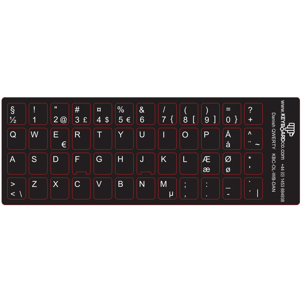 ShortBoard Danish Keyboard Overlay Sticker Set White Legends