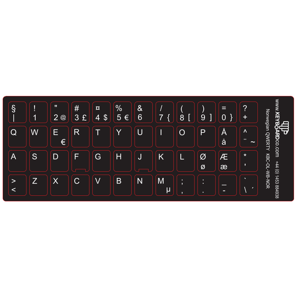 ShortBoard Norwegian Keyboard Overlay Sticker Set White Legends