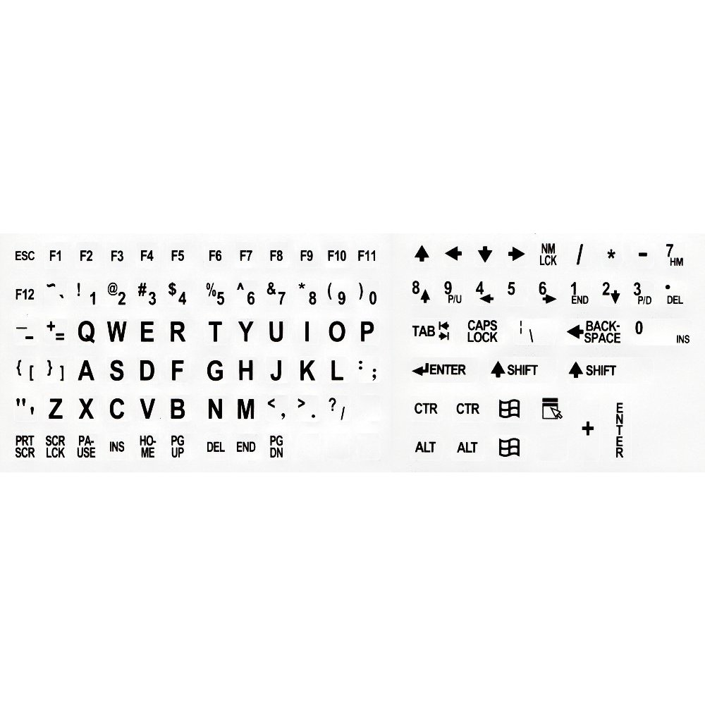 ShortBoard Large legend, self adhesive keycap overlays, black on white