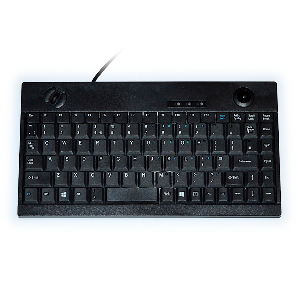 ShortBoard Mini Keyboard Black USB with Built in Trackball and Scroll Wheel