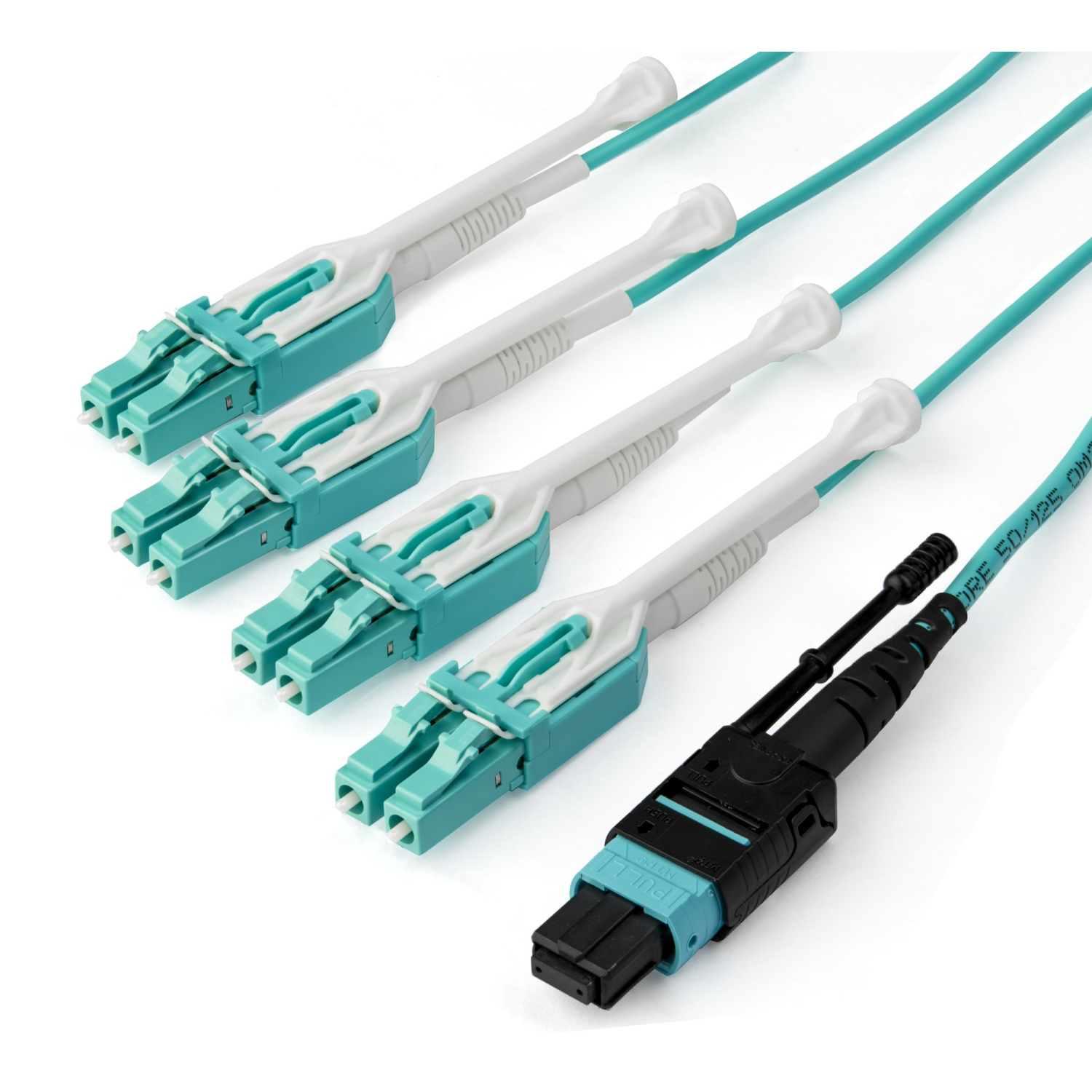 StarTech.com 1m (3ft) MTP(F)/PC to 4x LC/PC Duplex Breakout OM3 Multimode Fiber Optic Cable, OFNP, 8F Type-A, 50/125µm LOMMF, 40G Networks, Low Insertion Loss, MPO to LC Fiber Patch Cord