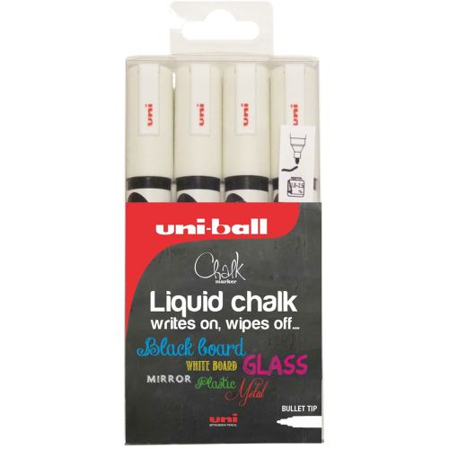 Uni-Ball UNI CHALK MARKERS MEDIUM WHITE PK4