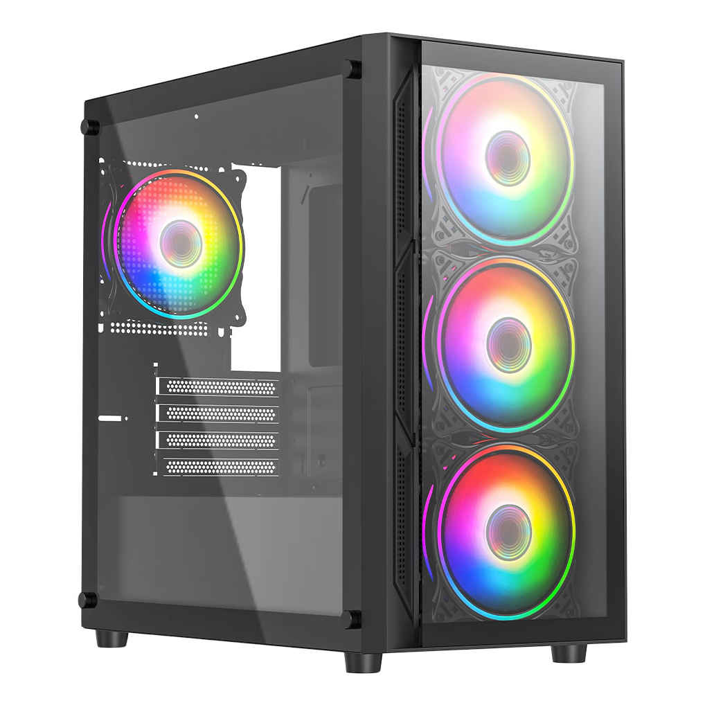 VIDA Lucid Black ARGB Gaming Case w/ Glass Front & Side, Micro ATX, 4x ARGB Infinity Fans