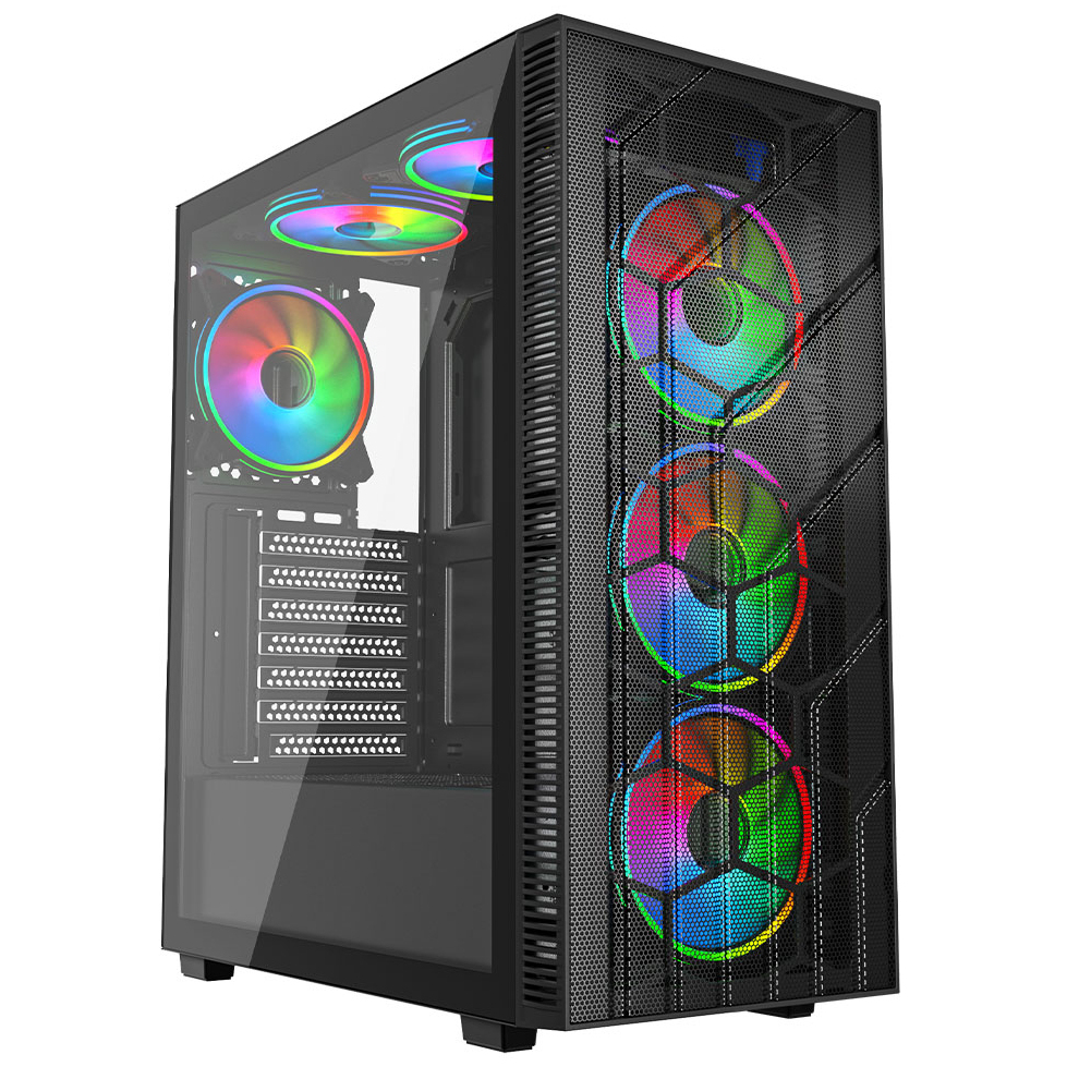 VIDA Sirocco V2 Black ARGB Gaming Case w/ Glass Window, ATX, 6x ARGB Fans, Mesh Front