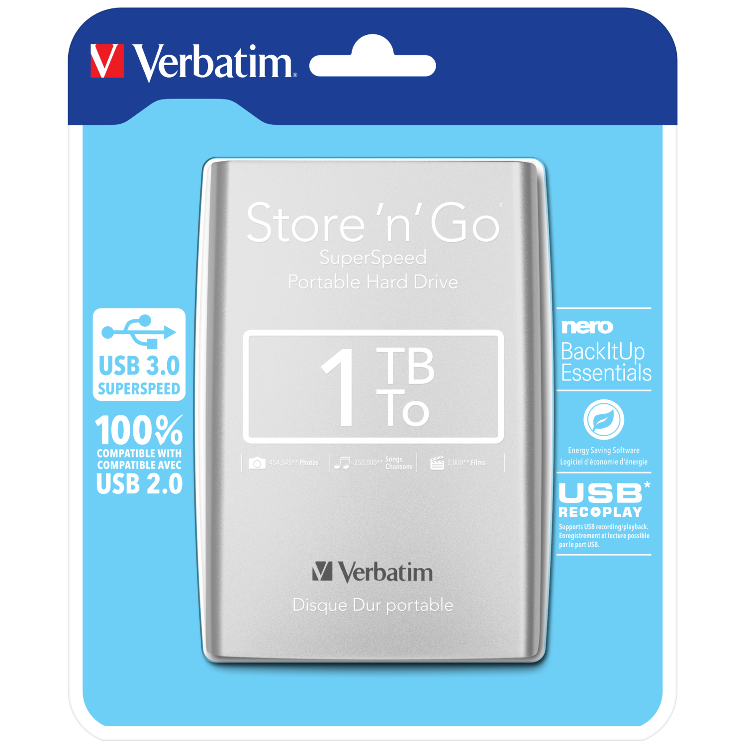 Verbatim Store n Go USB 3.0 Portable Hard Drive 1TB Silver