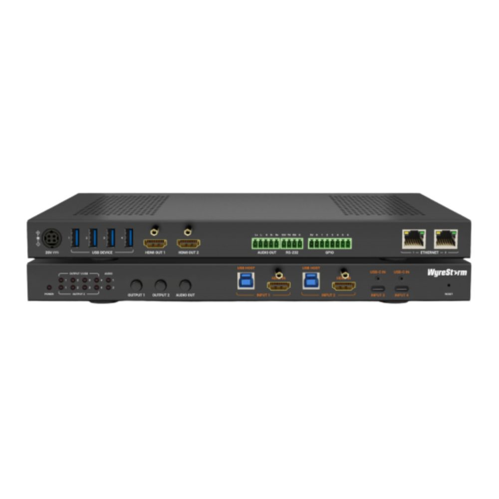 WyreStorm Synergy 4K HDR 4x2 HDMI & USB-C Matrix with MST, 60-Watt Charging, USB 3.2, Passthrough 1Gbe, GPIO, Down-Scaling