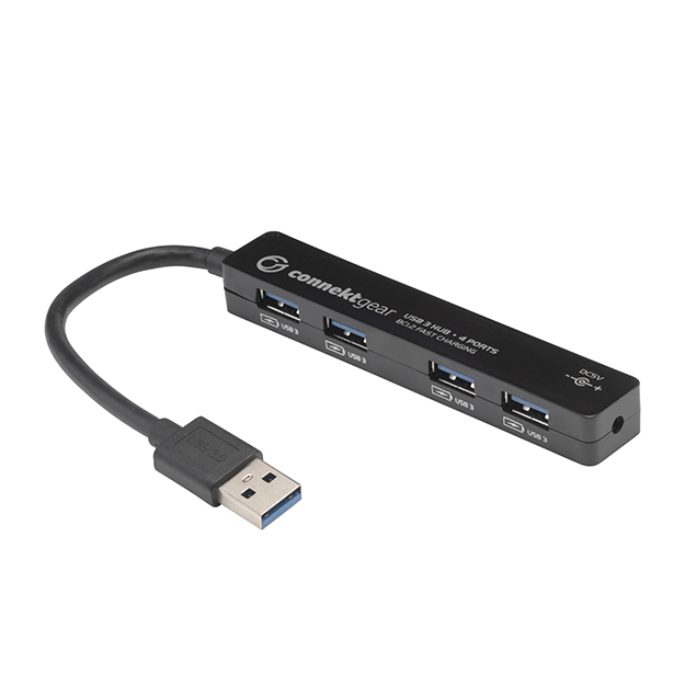 connektgear 4 Port Hub USB 3 - with UK Power Supply - Black
