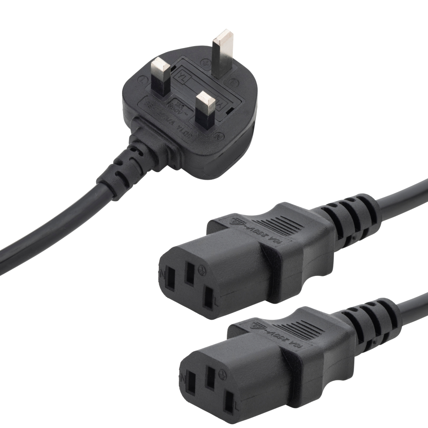 connektgear 2.5m UK Mains Power Splitter Cable UK Plug to 2 x C13 Sockets